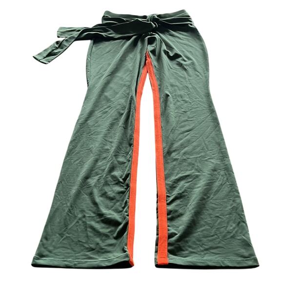 Mondor Size S Green & Orange Stretch Knit Pants with Tie Belt NWT Yoga Athletic - Picture 7 of 10